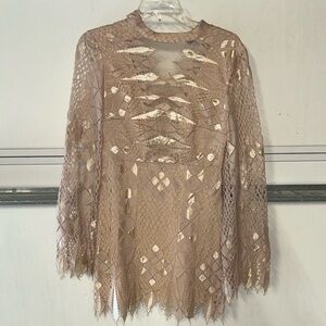 Free People Mesh Lace Bell Sleeve Collar Dress